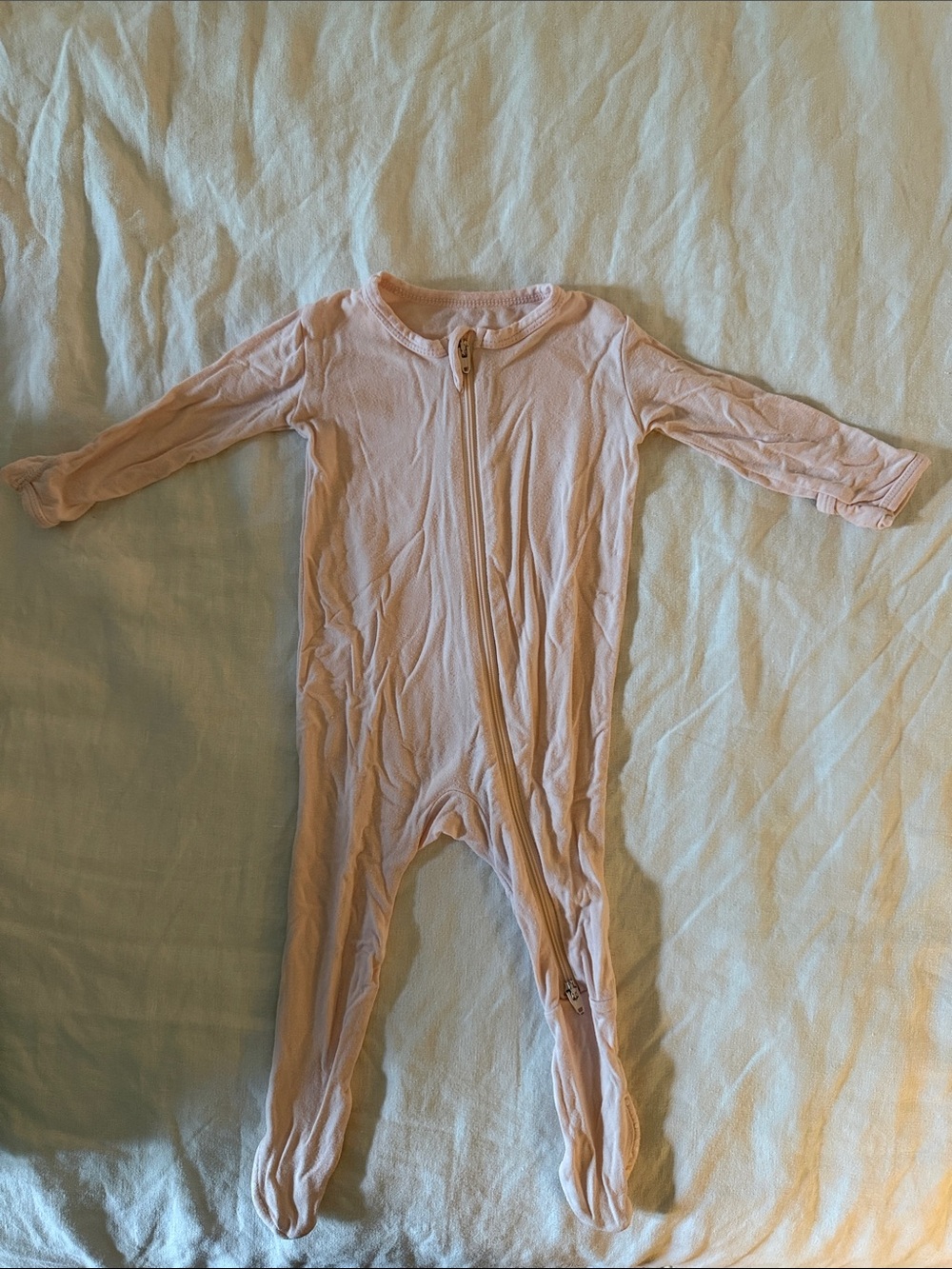 Long-Sleeve Pink Footed One-Piece with Front Zipper